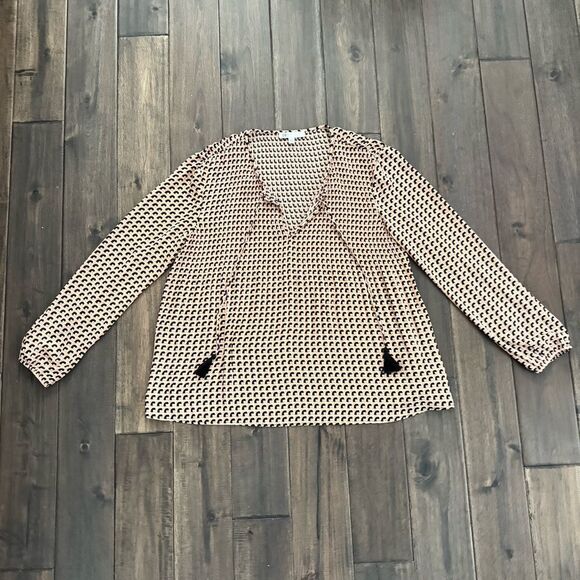 DR2 Yellow Black & White Patterned Relaxed Blouse S - Picture 1 of 5